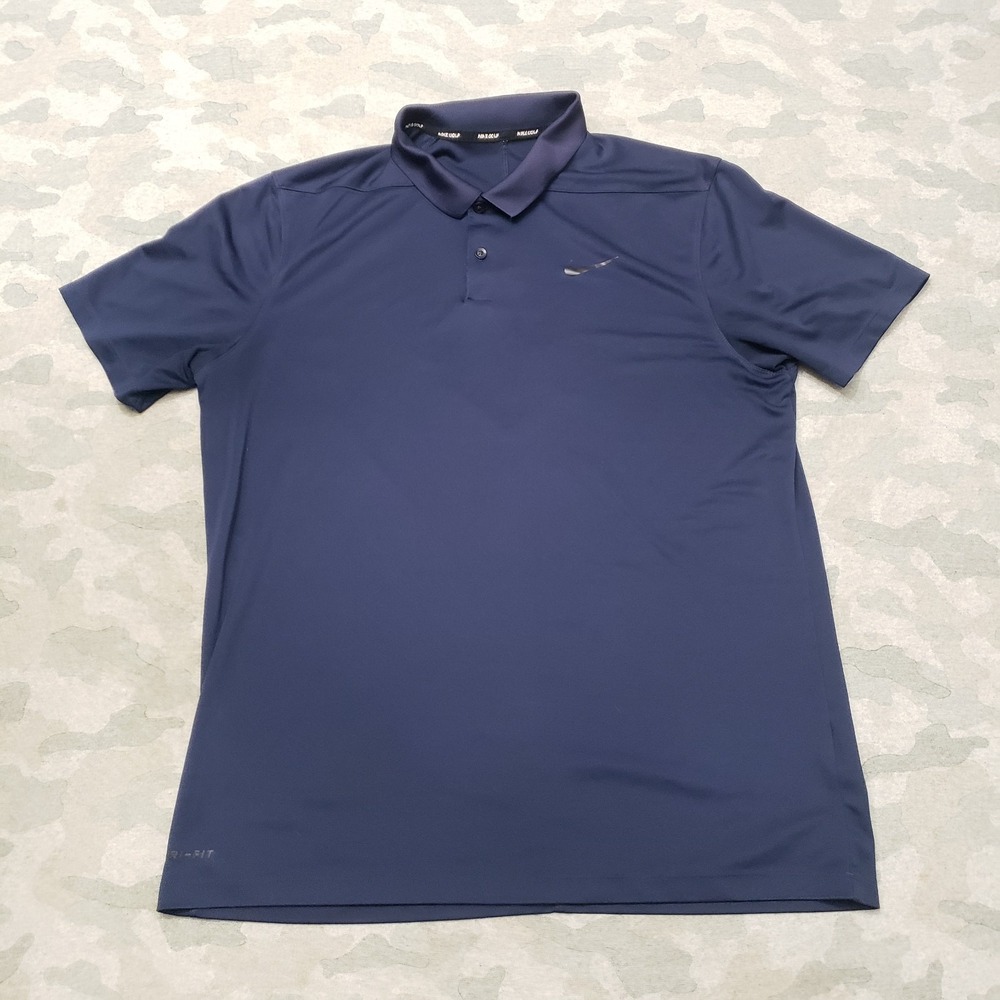 Nike Golf Polo Shirt Mens Large Blue Dri-Fit Short Sleeve Casual‎